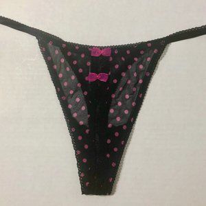 Fredericks of Hollywood Sheer Black & Fuchsia Polka Dot  G-String T-String